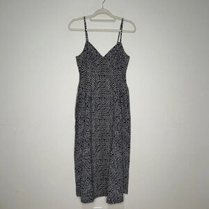 Madewell Dress Women 2 Midi Empire Waist Navy Blue White Geometric Cotton Casual